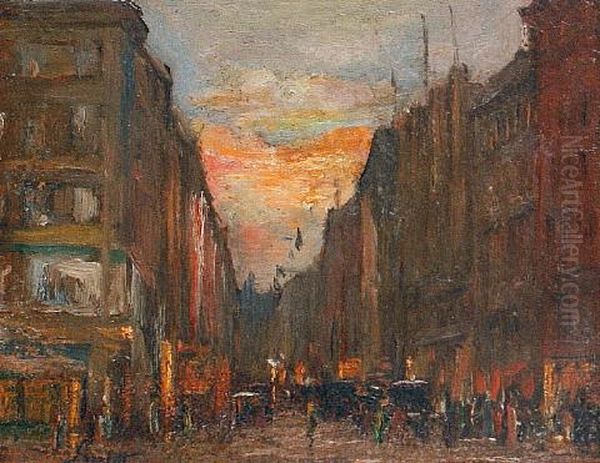 Sunset, Hamburg Oil Painting by Emil Leonhard Smidt