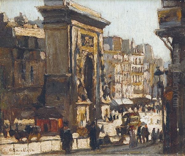 Port St. Denis In Paris Oil Painting by Emil Leonhard Smidt