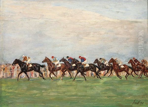 Galopprennn Auf Der Horner Rennbahn Oil Painting by Emil Leonhard Smidt