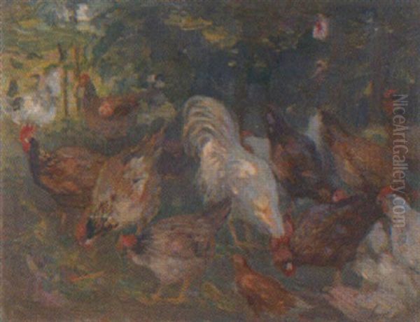 Huhnerschar Im Freien Oil Painting by Emil Leonhard Smidt