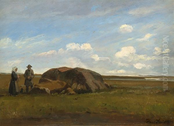 Flache Landschaft Mit Findling Oil Painting by Hans Ludvig Smidth