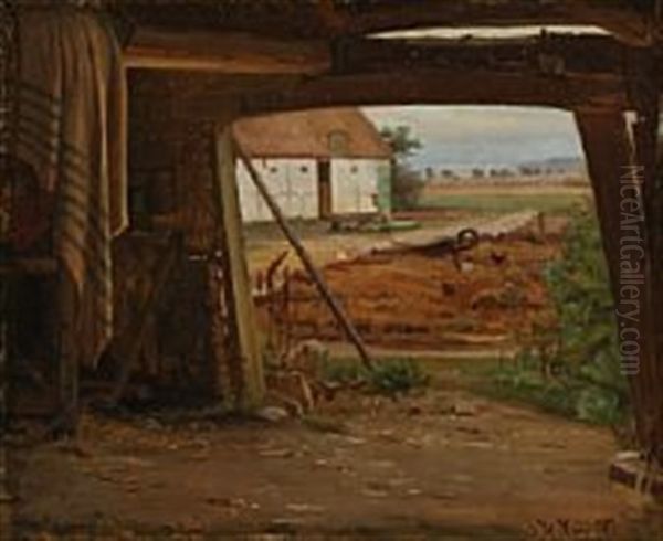 View Of A Courtyard From A Stable Oil Painting by Hans Ludvig Smidth