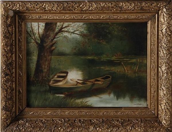 Boats Along Riverbank Oil Painting by George Henry Smillie