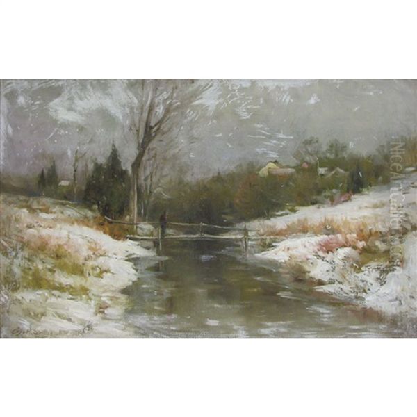 Early Snow And Frost- Bronx River Oil Painting by George Henry Smillie