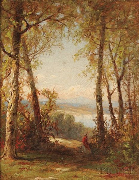 Woman Admiring An Autumn Vista Oil Painting by James David Smillie