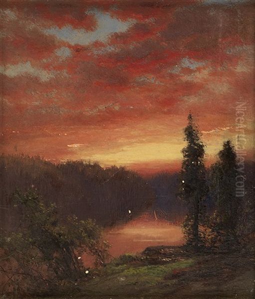 Sunset Over A Lake Oil Painting by James David Smillie