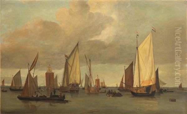 Shipping In A Harbour Oil Painting by Aernout (Johann Arnold) Smit