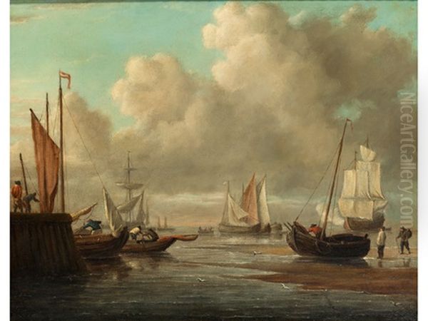 Segelschiffe Im Hafen Bei Ebbe Oil Painting by Aernout (Johann Arnold) Smit