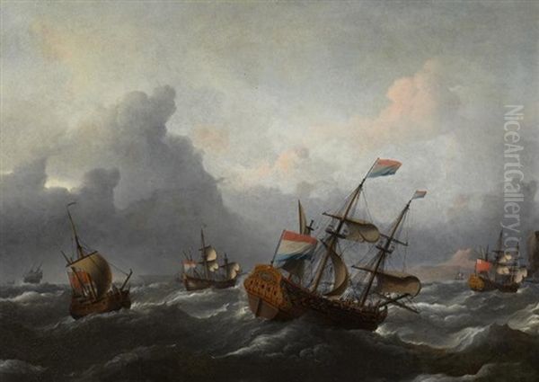 Hollandische Handelsschiffe Vor Der Englischen Kuste Oil Painting by Aernout (Johann Arnold) Smit