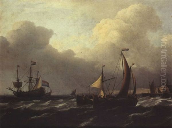 Marine Aux Navires Hollandais Sur Une Mer Legerement Agitee Oil Painting by Aernout (Johann Arnold) Smit