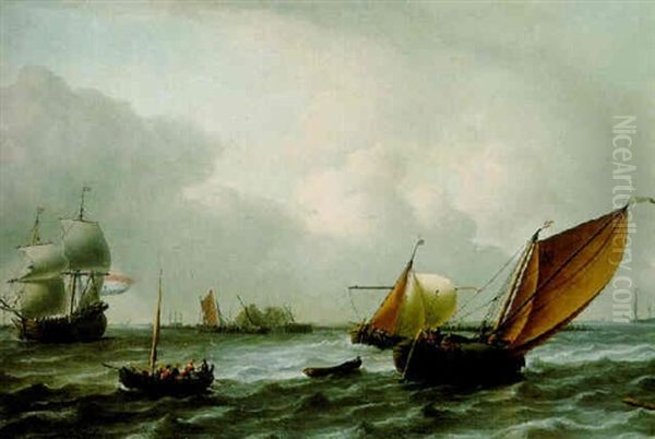 Shipping In Choppy Waters Offshore Oil Painting by Aernout (Johann Arnold) Smit