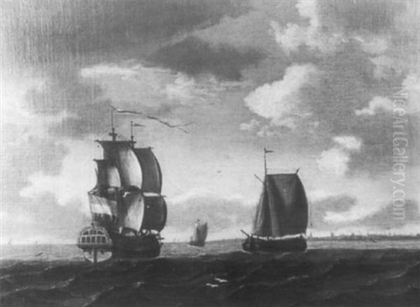 Hollandische Segelschiffe Bei St_rmischem Wind Vor Der Kuste Oil Painting by Aernout (Johann Arnold) Smit