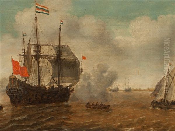 Ships In The Harbour Oil Painting by Jan Borritsz Smit