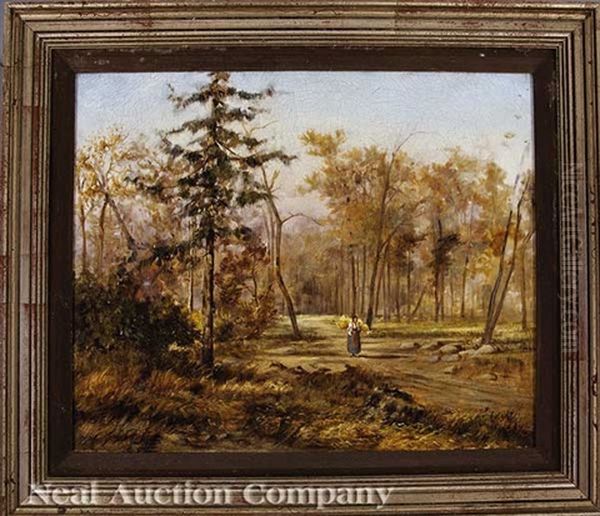 Landscape With Woman Carrying Straw Oil Painting by Marshall Joseph Smith Jr.