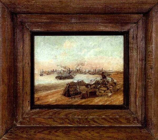 Flatboater Unloading At The Lower Levee Wharf, New Orleans Oil Painting by Marshall Joseph Smith Jr.