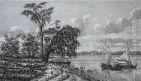 Extensive Southern Lake Landscape Oil Painting by Marshall Joseph Smith Jr.