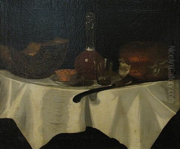 A Still Life With Bread And Cheese Oil Painting by George Smith of Chichester