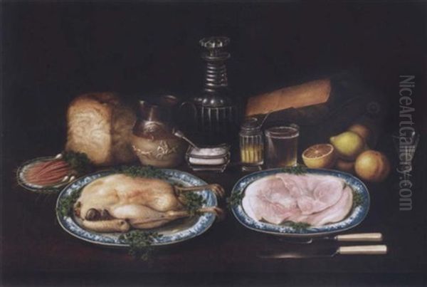 A Still Life Of Meat, Fruit And Vegetables On A Table by George Smith of Chichester