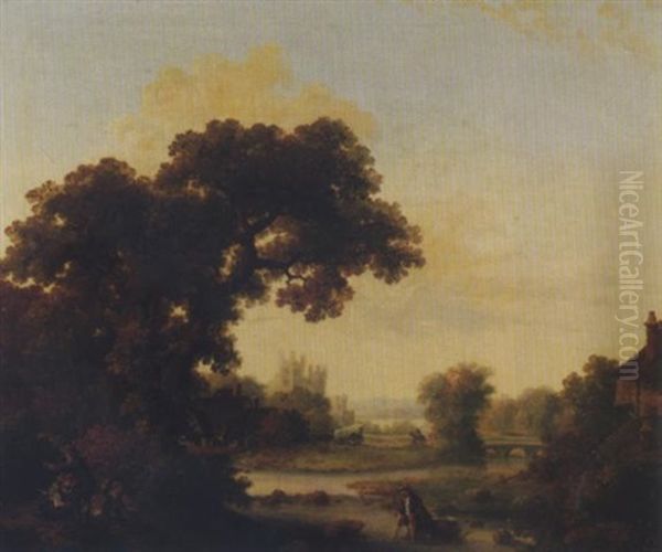 View Of Worcester From The River Oil Painting by George Smith of Chichester