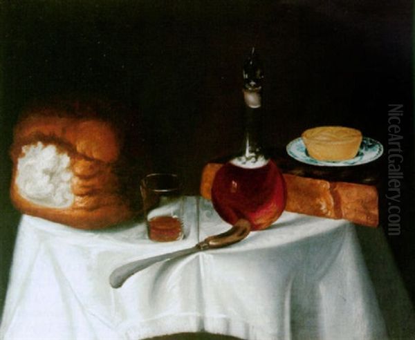 Still Life With Bread, Cheese And A Decanter Oil Painting by George Smith of Chichester