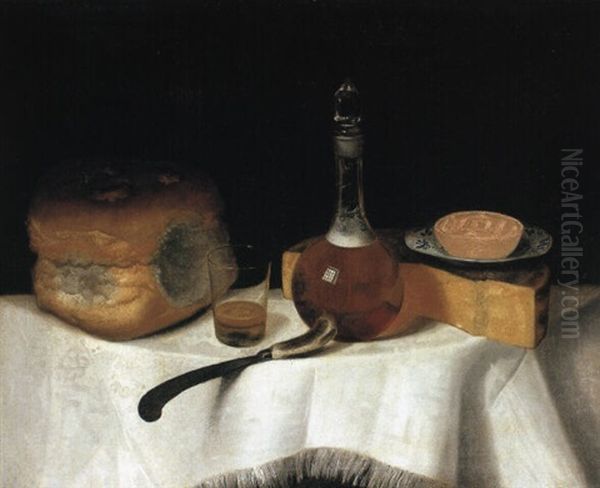 Still Life Of Cheese, Beer, And Bread Oil Painting by George Smith of Chichester