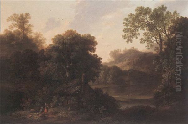 Rustic Figures In A Landscape Oil Painting by John Smith the Younger