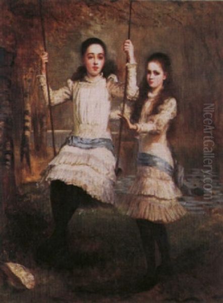 Two Edwardian Sisters Oil Painting by Stephen Catterson Smith the Younger