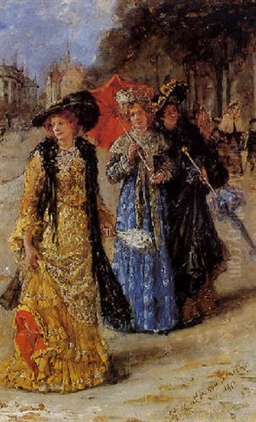 Fashionable Ladies On The Promenade Oil Painting by Stephen Catterson Smith the Younger