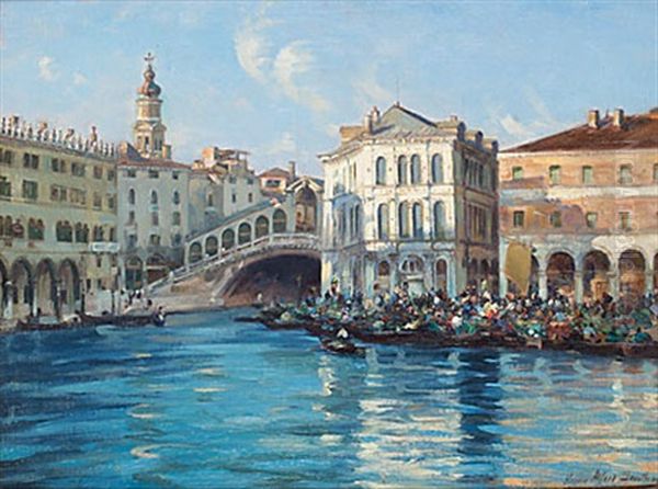 Le Marche Du Rialto Oil Painting by Alfred Smith