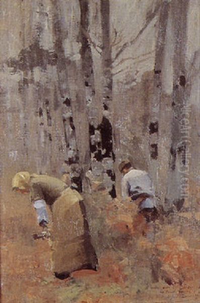 Deux Paysans Dans Un Sous Bois Oil Painting by Alfred Smith