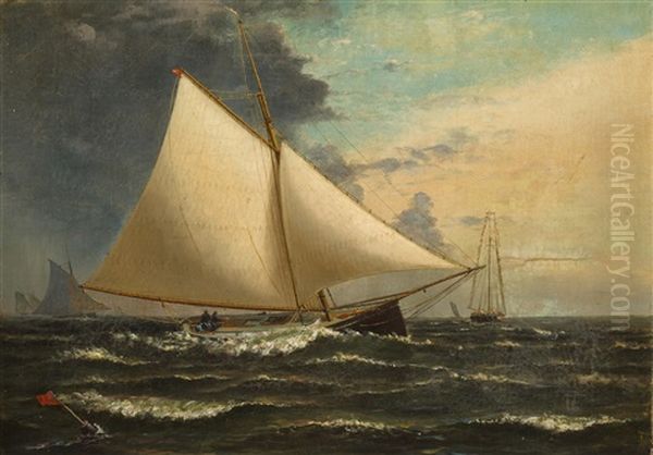 A Gaff Rigged Sloop Passing The Racing Mark Oil Painting by Archibald Cary Smith