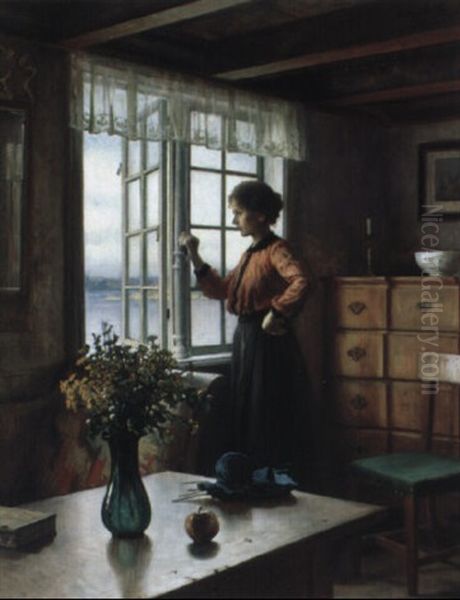 Madchen Am Fenster Oil Painting by Carl Frithjof Smith