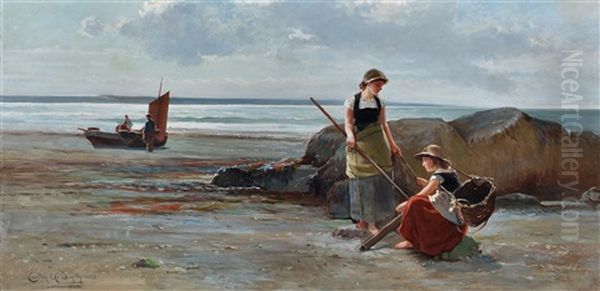 Shrimp Gatherers On A Beach Oil Painting by Carlton Alfred Smith