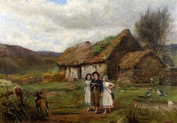 Going To School - The Crofter's Children Oil Painting by Carlton Alfred Smith