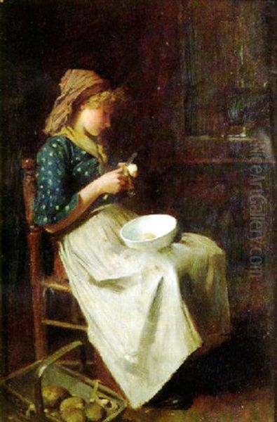 Peeling Potatoes Oil Painting by Carlton Alfred Smith