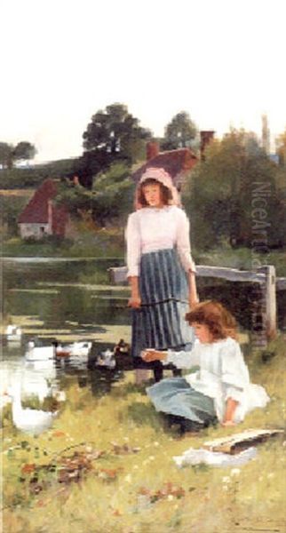 Feeding The Ducks Oil Painting by Carlton Alfred Smith