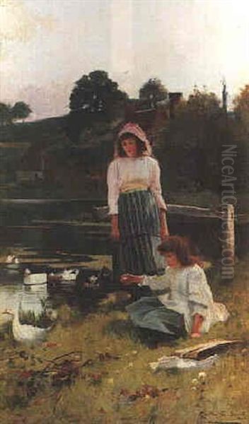 Feeding The Ducks Oil Painting by Carlton Alfred Smith