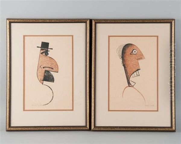 Caricature Silhouettes Of Gentlemen (2 Works) Oil Painting by Charles Smith