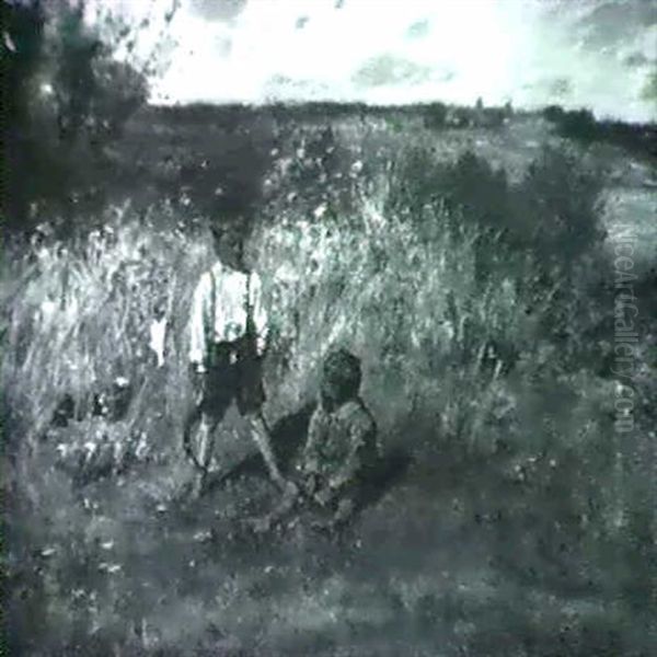 Boys In The Field Oil Painting by Charles Alexander Smith