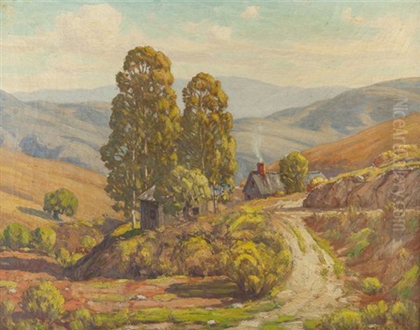 Houses In A Rolling Hills Landscape Oil Painting by Charles L.A. Smith