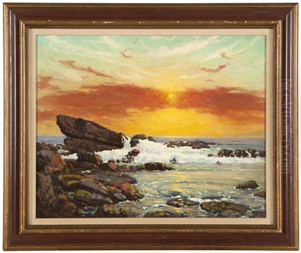 Rocky Coastal At Sunset Oil Painting by Charles L.A. Smith