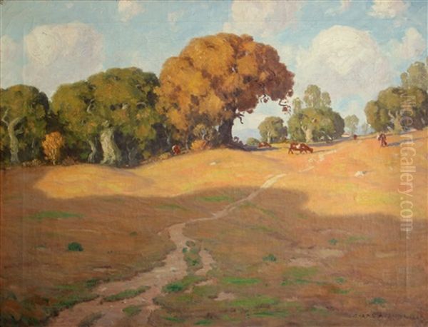 Cows Grazing In A Pasture Oil Painting by Charles L.A. Smith