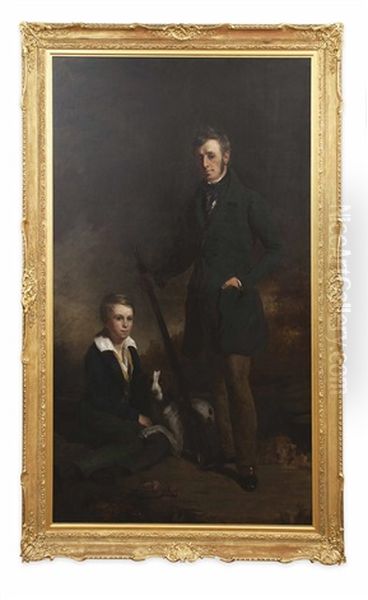 Full Length Portrait Of George Patrick Skene Of Pitlour With His Son And Gundog Oil Painting by Colvin Smith