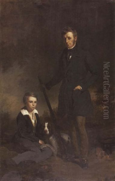 Portrait Of George Patrick Skene Of Pitlour And His Son With Guns And Dog Oil Painting by Colvin Smith