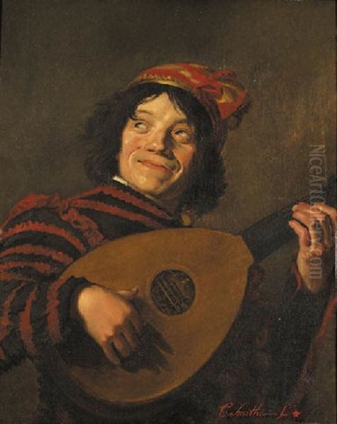 A Clown Playing The Lute Oil Painting by Cornelis Smith