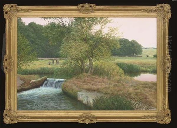 A Summers Day On The River Windrush, Burford, Oxfordshire Oil Painting by David Murray Smith