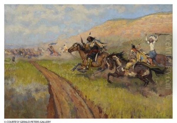 Horse Stealing Oil Painting by De Cost Smith