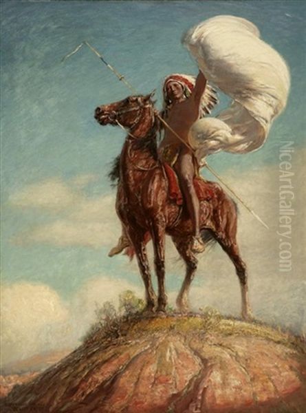 The Signal, American Indian On Hilltop Oil Painting by De Cost Smith