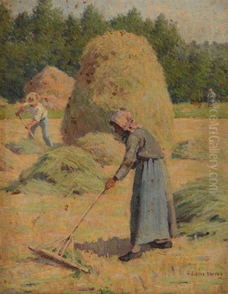 Workers In A Hayfield Oil Painting by Elmer Boyd Smith