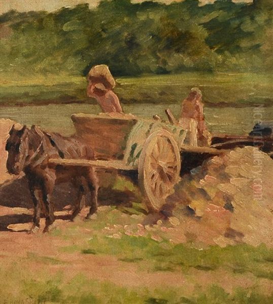 Horse Drawn Cart Crossing A Stream Oil Painting by Elmer Boyd Smith